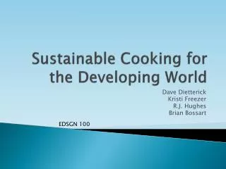 Sustainable Cooking for the Developing World