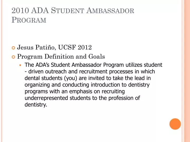2010 ada student ambassador program