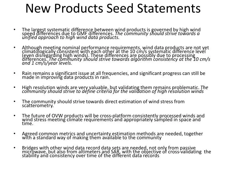 new products seed statements
