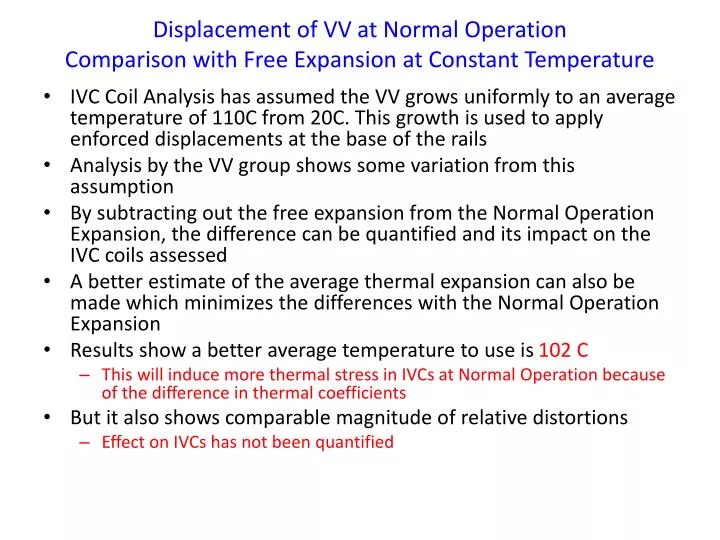 displacement of vv at normal operation comparison with free expansion at constant temperature