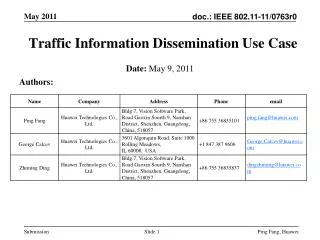 Traffic Information Dissemination Use Case