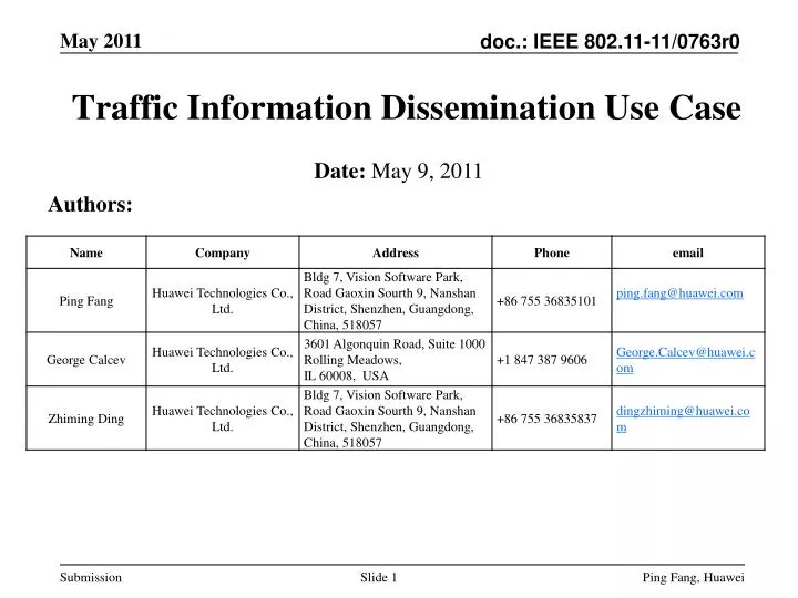 traffic information dissemination use case