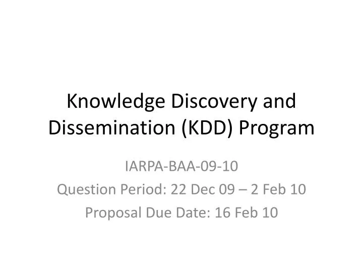 knowledge discovery and dissemination kdd program
