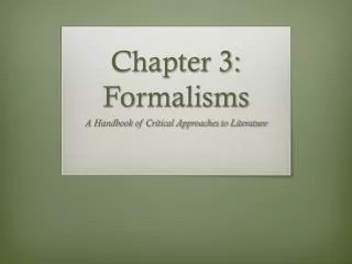 Chapter 3: Formalisms