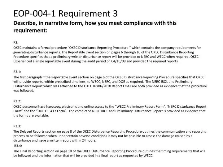 eop 004 1 requirement 3 describe in narrative form how you meet compliance with this requirement