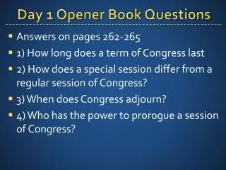Day 1 Opener Book Questions