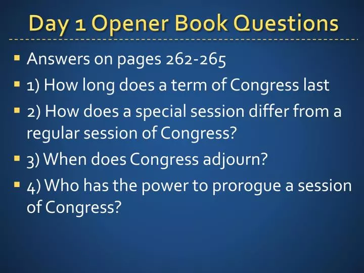 day 1 opener book questions