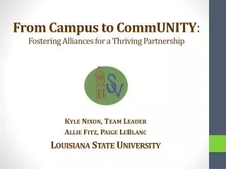 From Campus to CommUNITY : Fostering Alliances for a Thriving Partnership