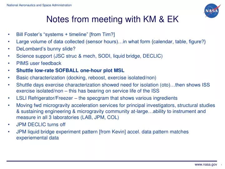 notes from meeting with km ek