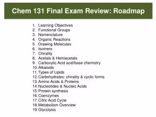 Chem 131 Final Exam Review: Roadmap