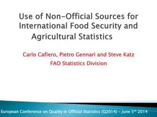 Use of Non-Official Sources for International Food Security and Agricultural Statistics