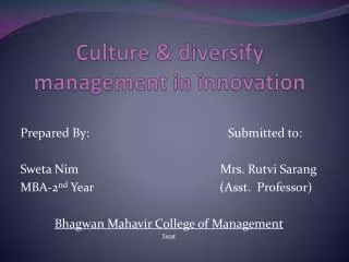 Culture &amp; diversify management in innovation