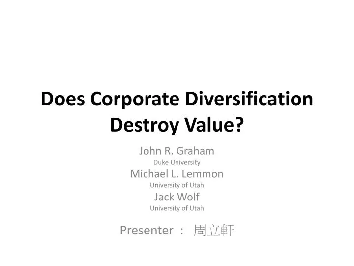 does corporate diversification destroy value