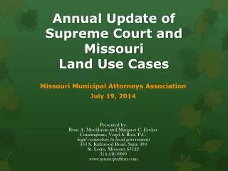 Annual Update of Supreme Court and Missouri Land Use Cases