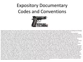 Expository Documentary Codes and Conventions