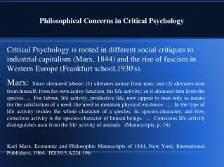 Philosophical Concerns in Critical Psychology