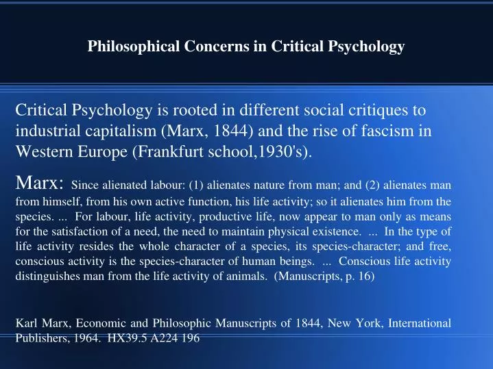philosophical concerns in critical psychology