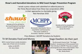 Press Release = MCHPP Donations by Students