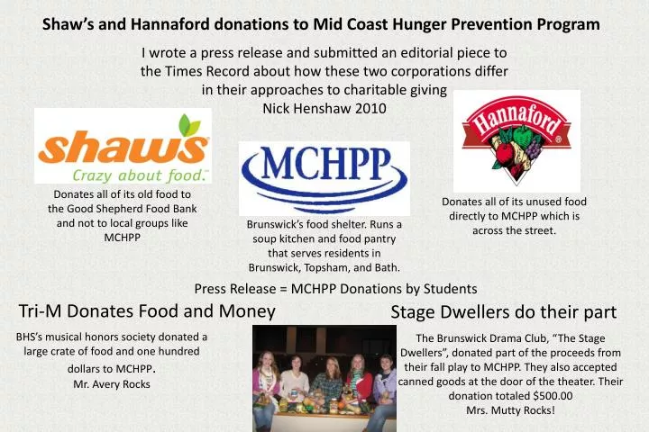 press release mchpp donations by students