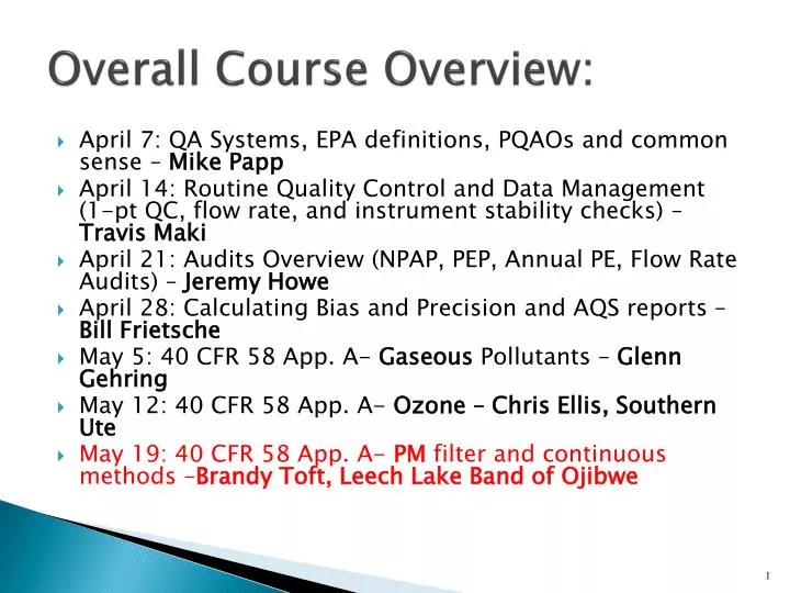 overall course overview