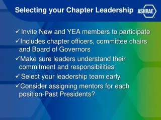 Selecting your Chapter Leadership