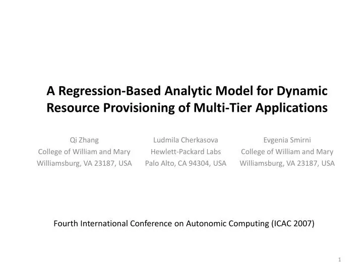 a regression based analytic model for dynamic resource provisioning of multi tier applications