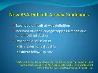 New ASA Difficult Airway Guidelines