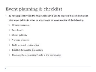 Event planning &amp; checklist