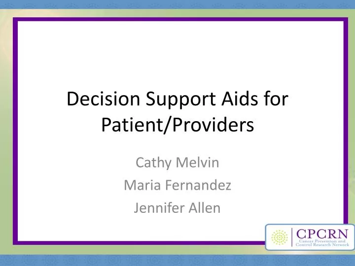 decision support aids for patient providers