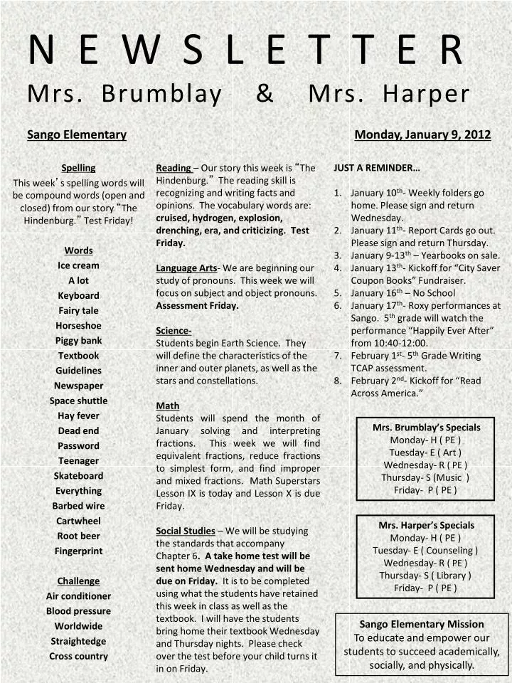 newsletter mrs brumblay mrs harper