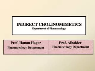 INDIRECT CHOLINOMIMETICS Department of Pharmacology
