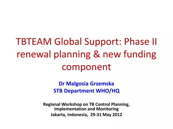 tbteam global support phase ii renewal planning new funding component