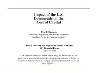 Impact of the U.S. Downgrade on the Cost of Capital