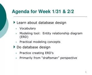 Agenda for Week 1/31 &amp; 2/2