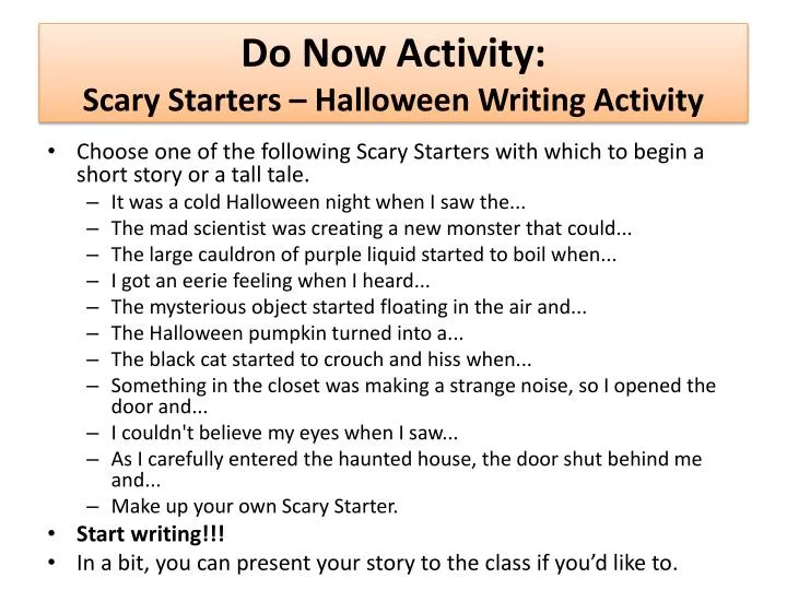 do now activity scary starters halloween writing activity