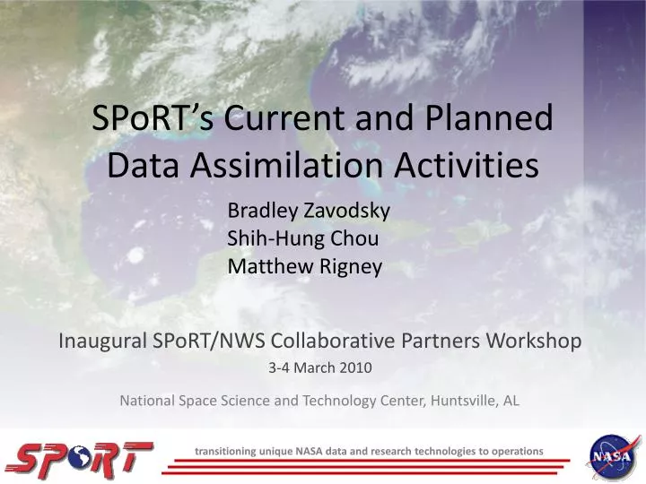 sport s current and planned data assimilation activities