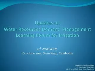 Updates on Water Resources Demand Management Learning Forum for Irrigation