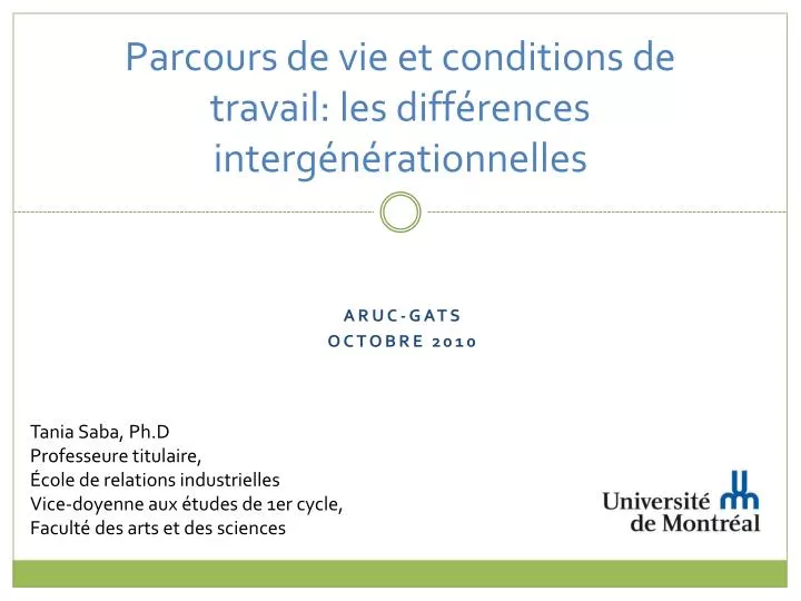 parcours de vie et conditions de travail les diff rences interg n rationnelles