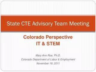 State CTE Advisory Team Meeting