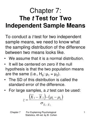 Chapter 7: The t Test for Two Independent Sample Means