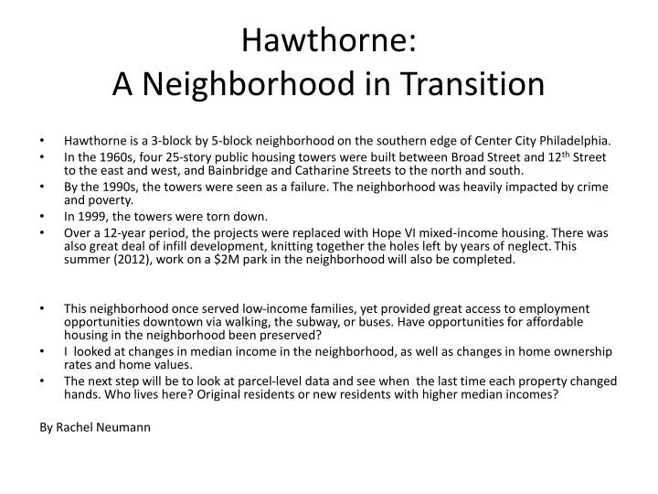 hawthorne a neighborhood in transition