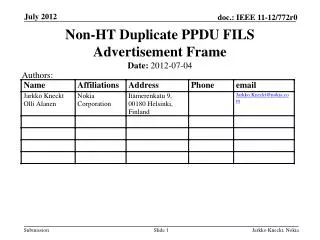 Non-HT Duplicate PPDU FILS Advertisement Frame
