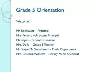 Grade 5 Orientation