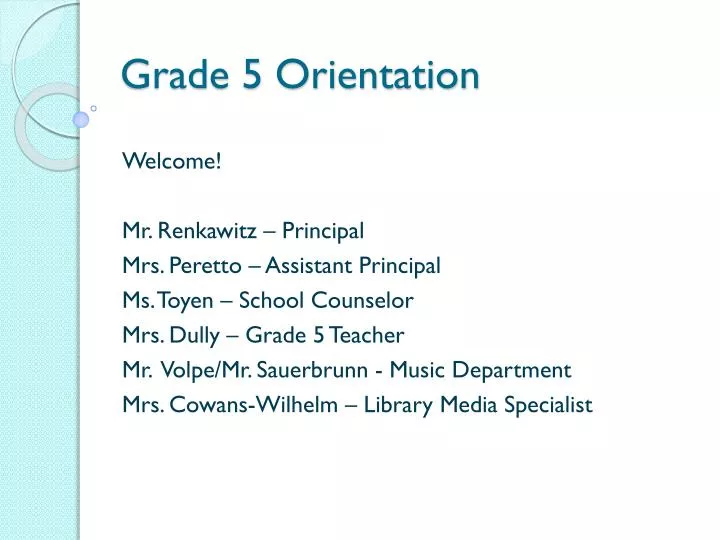 grade 5 orientation