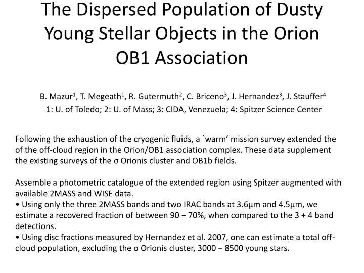 the dispersed population of dusty young stellar objects in the orion ob1 association