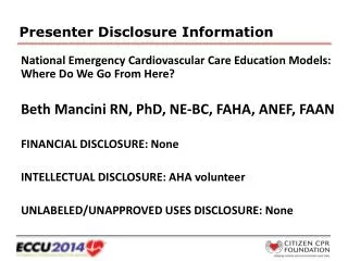 Presenter Disclosure Information