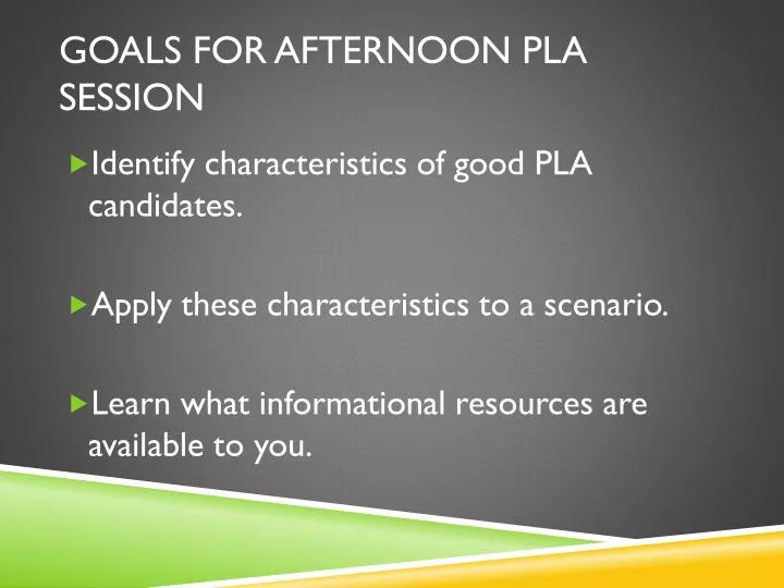 goals for afternoon pla session