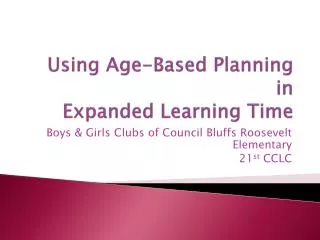 Using Age-Based Planning in Expanded Learning Time