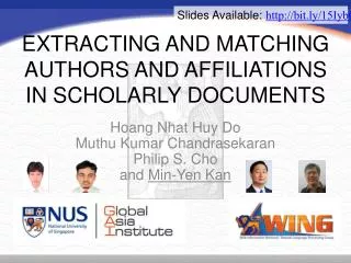 EXTRACTING AND MATCHING AUTHORS AND AFFILIATIONS IN SCHOLARLY DOCUMENTS