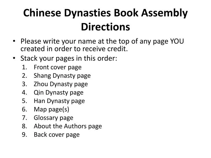 chinese dynasties book assembly directions